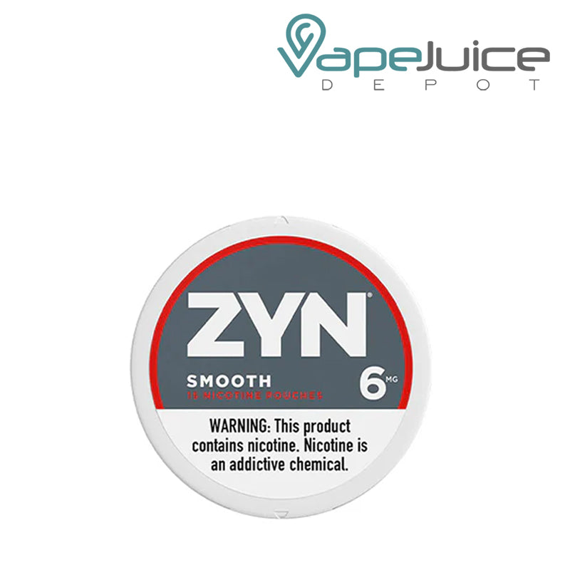 ZYN Smooth Nicotine Pouches 6MG with a warning sign - Vape Juice Depot