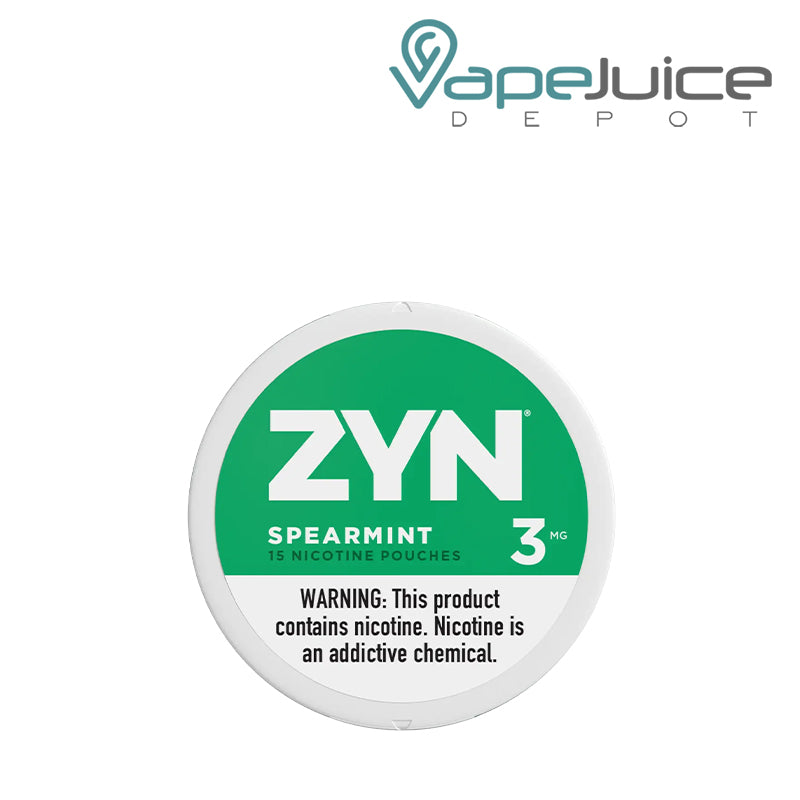 ZYN Spearmint Nicotine Pouches 3MG with a warning sign - Vape Juice Depot