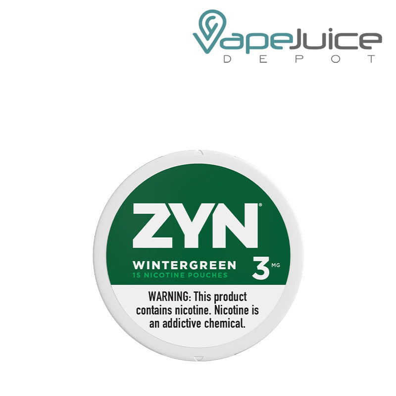 ZYN Wintergreen Nicotine Pouches 3MG with a warning sign - Vape Juice Depot