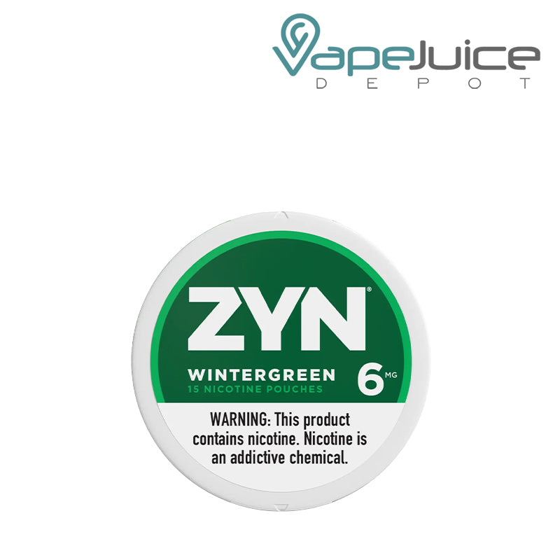 ZYN Wintergreen Nicotine Pouches 6MG with a warning sign - Vape Juice Depot