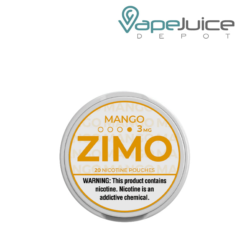 3mg Zimo Nicotine Pouches Mango with a warning sign - Vape Juice Depot