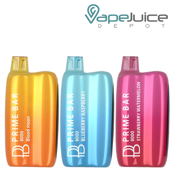 Three flavors of Prime Bar 8000 Disposable - Vape Juice Depot