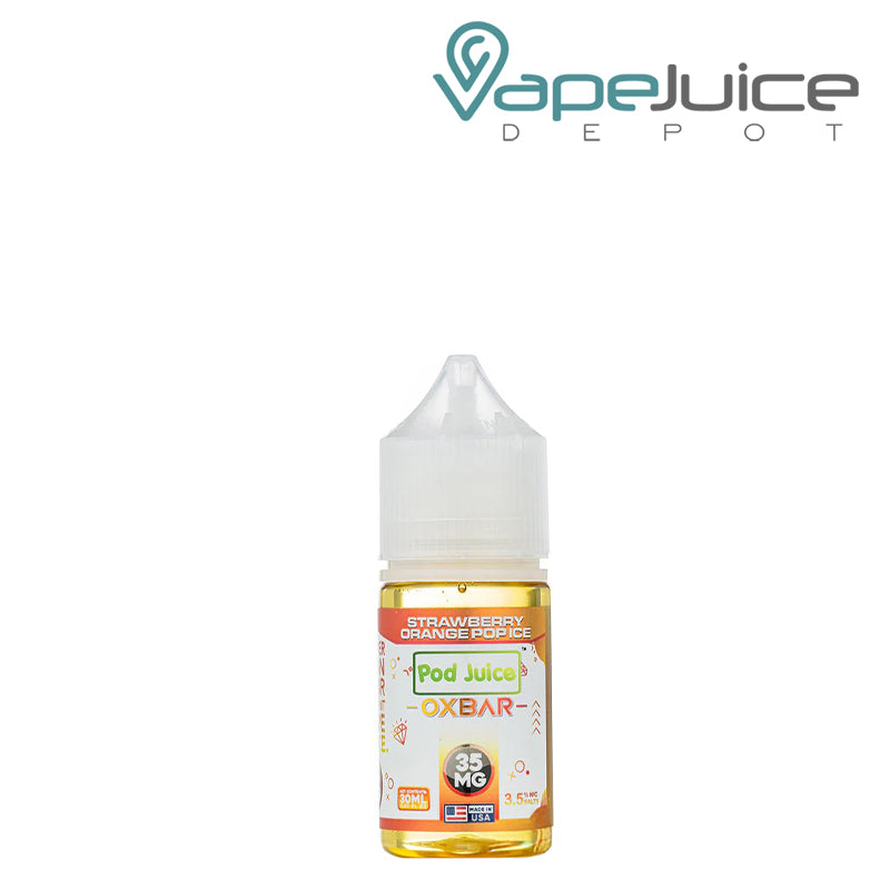A 30ml bottle of 35mg Strawberry Orange Pop Ice Pod Juice x OXBAR Salts - Vape Juice Depot