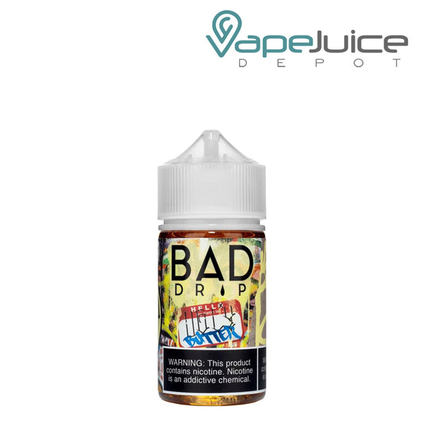 A 60ml bottle of Ugly Butter Bad Drip eLiquid with a warning sign - Vape Juice Depot