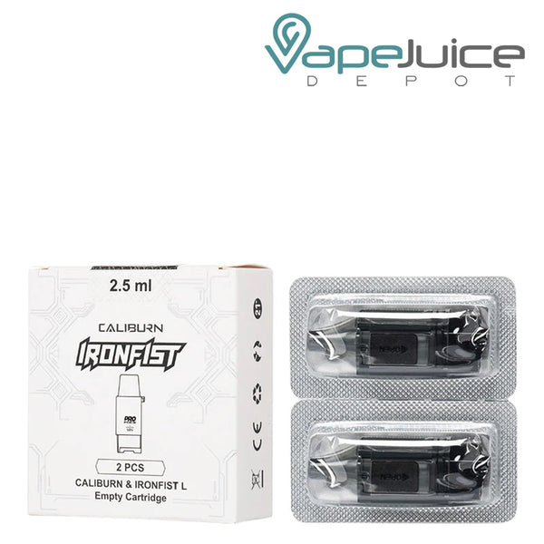 A box of UWELL Caliburn Ironfist L Replacement Pod and a 2-pack next to it - Vape Juice Depot