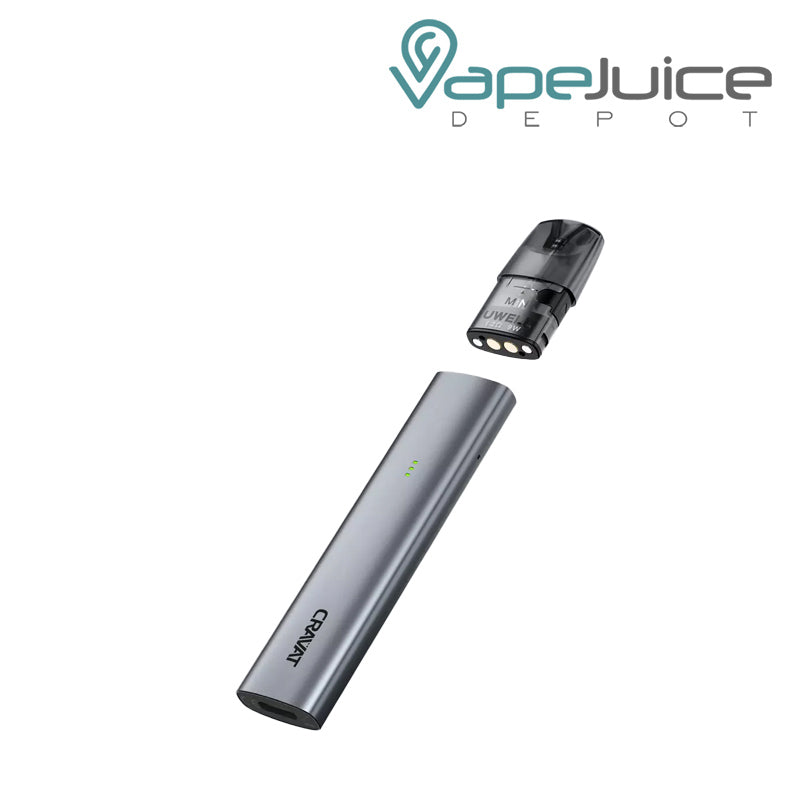 Grey UWELL Cravat Pod Kit with LED indicator opened - Vape Juice Depot