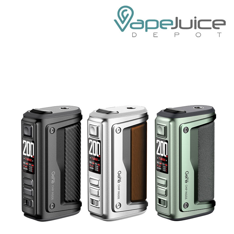 3 colors of VooPoo ARGUS GT 2 Box Mod with TFT display and a firing button - Vape Juice Depot