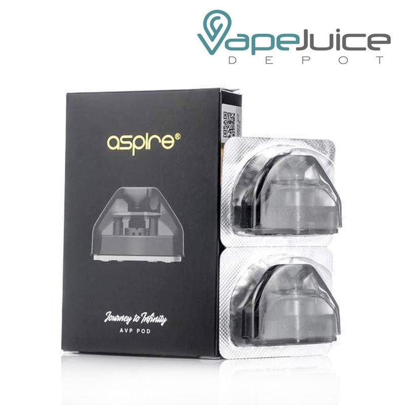 Two Aspire AVP Replacement Pods and a box next to them - Vape Juice Depot