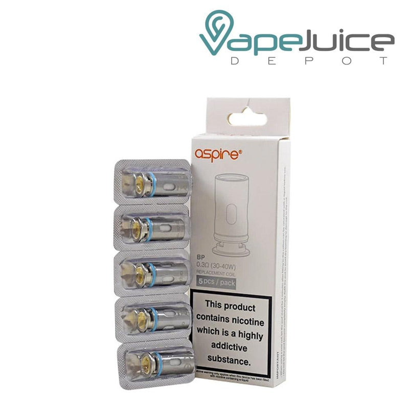 A list of Aspire BP60 Replacement Coils 0.3ohm and its box next to it - Vape Juice Depot