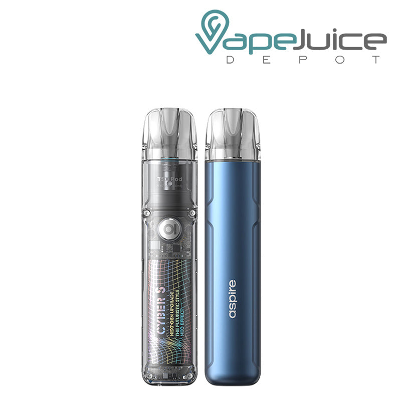 Royal Blue Aspire Cyber S Pod Kit front and back sides - Vape Juice Depot