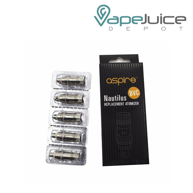 Five pack Aspire Nautilus 2 BVC Replacement Coils and a box next to it - Vape Juice Depot