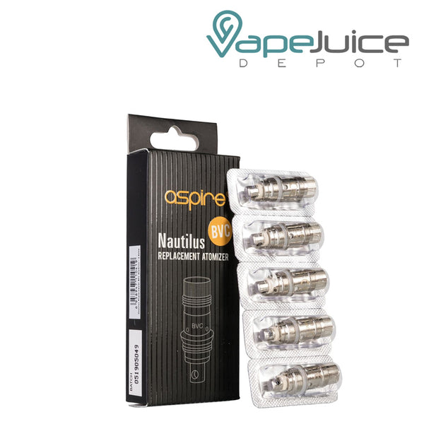 A box of Aspire Nautilus Mini BVC Coils and five pack coils next to it - Vape Juice Depot