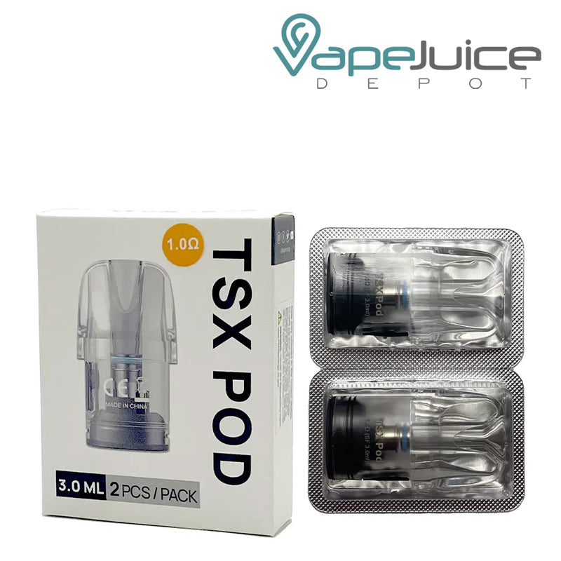 A box of Aspire TSX Replacement Pods 1.0ohm and a 2-pack next to it - Vape Juice Depot