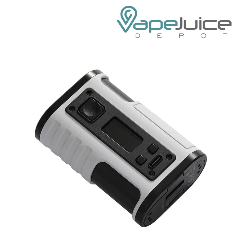 White Asvape ARYA Mod 200W with adjustment buttons and screen  angle view - Vape Juice Depot