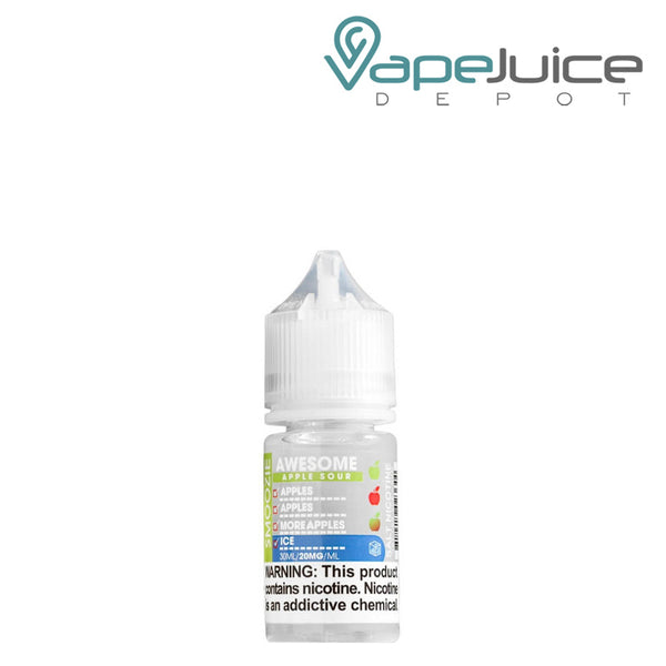 A 30ml bottle of Awesome Apple Sour Ice Smoozie Salt with a warning sign - Vape Juice Depot
