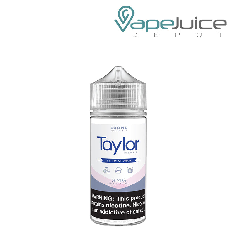 A 100ml bottle of Berry Crunch Taylor Desserts with a warning sign - Vape Juice Depot