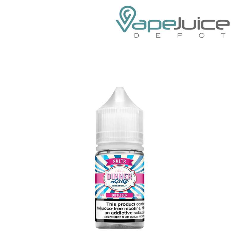 A 30ml bottle of Bubblegum TFN Salt Dinner Lady 25mg with a warning sign - Vape Juice Depot