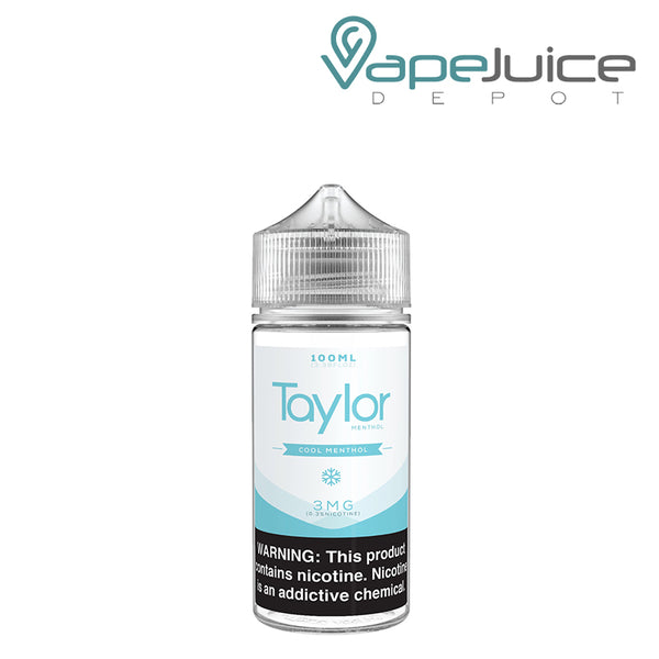 A 100ml bottle of Cool Menthol Taylor Flavors with a warning sign - Vape Juice Depot