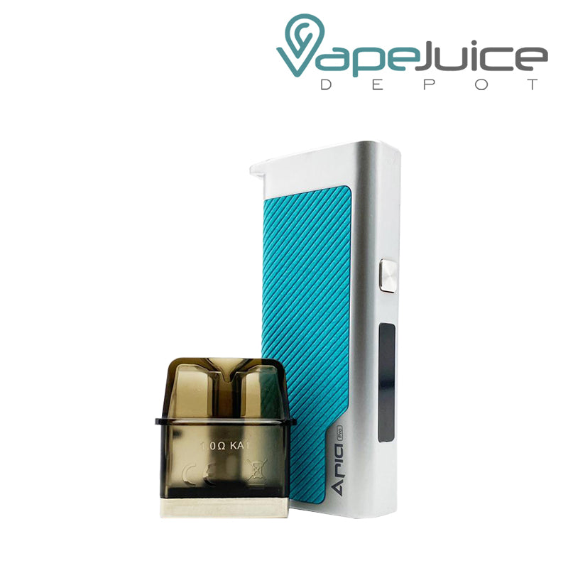 IJOY Aria Pro Pod and a Cyan Kit with a firing button next to it - Vape Juice Depot