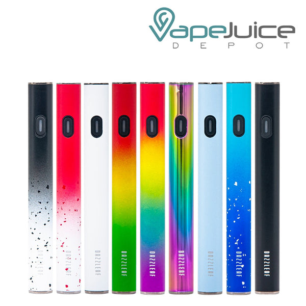 Nine colors of DazzLeaf VV 510 Preheat Micro USB Battery with a power button - Vape Juice Depot