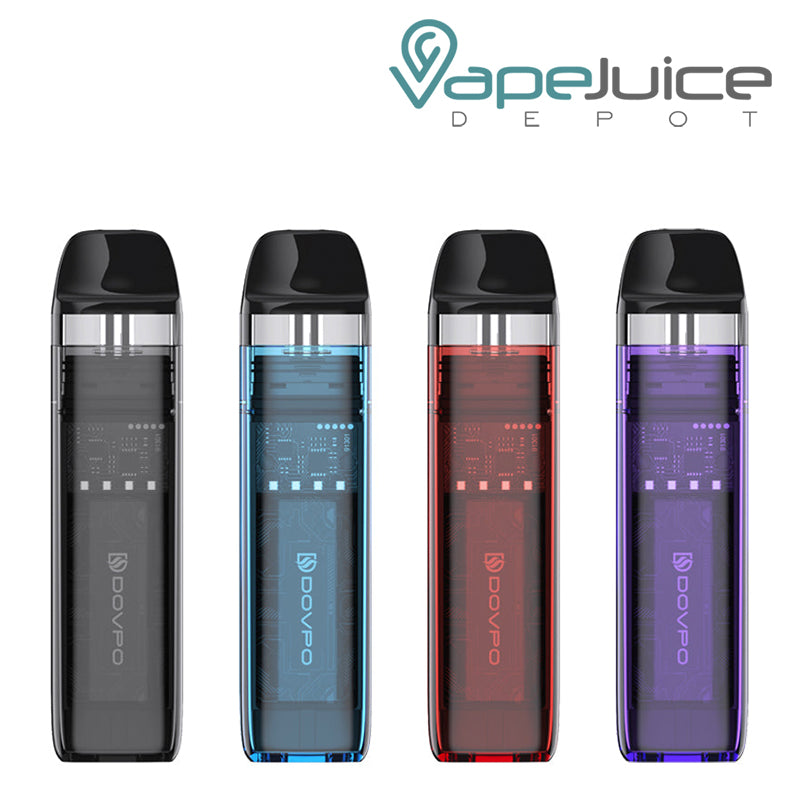 Four colors of Dovpo Limpid Pod Kit - Vape Juice Depot