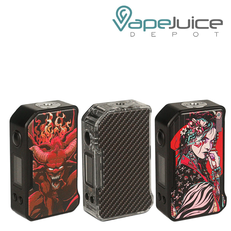 3 colors of Dovpo MVP 220W Box Mod with a firing button and color screen - Vape Juice Depot