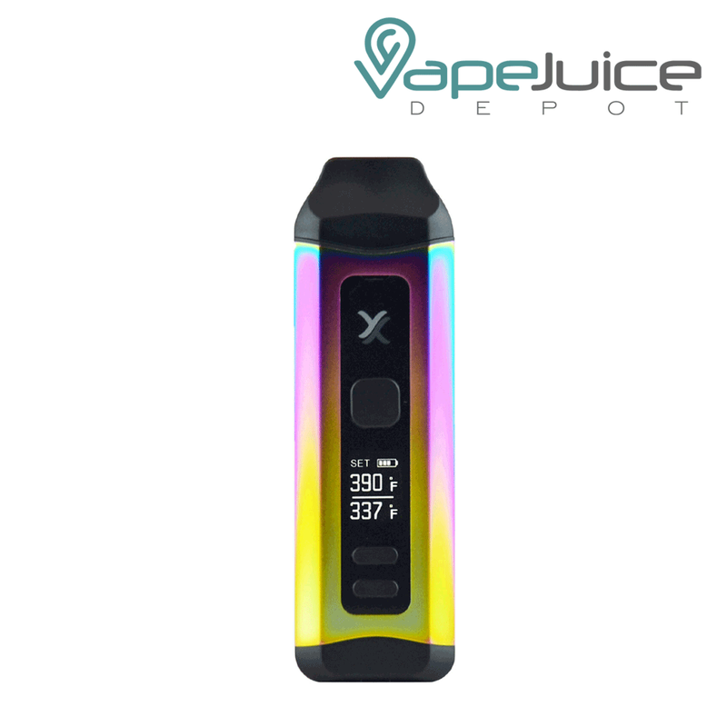 Full Color Exxus Mini Plus Dry Herb Vaporizers with a firing button, a display screen and adjustment buttons - Vape Juice Depot