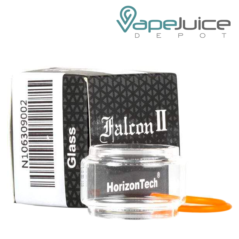 HorizonTech Falcon 2 Replacement Glass and its box behind it - Vape Juice Depot