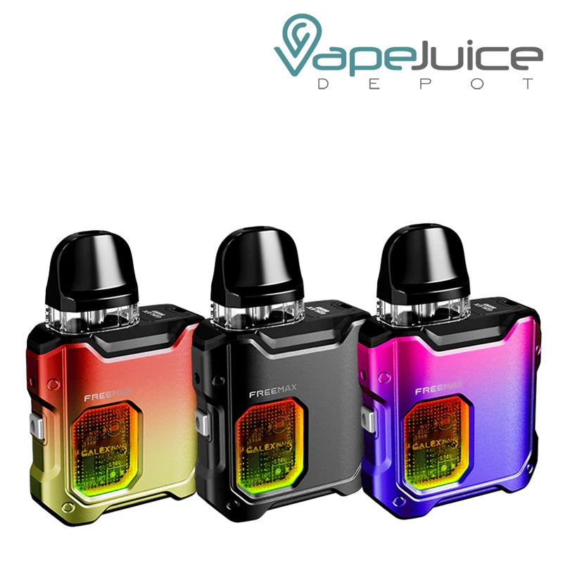 Three colors of FreeMax Galex Nano Pod Kit - Vape Juice Depot