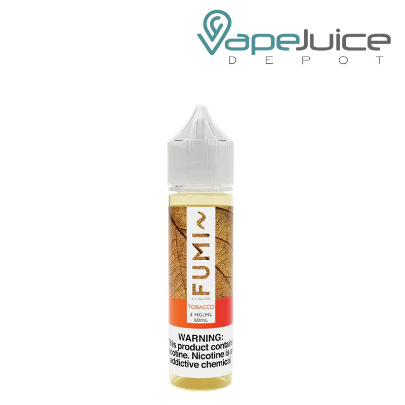 A 60ml bottle of Fumi Tobacco Fumizer eLiquid with a warning sign - Vape Juice Depot