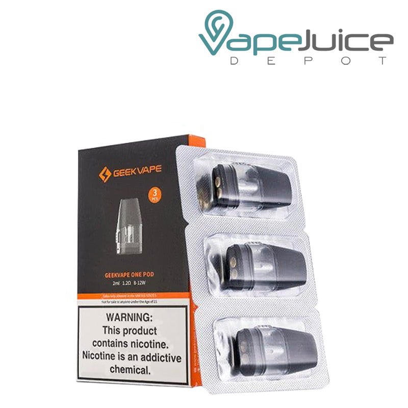 A box of GeekVape One Replacement Pods and a three pack pods next to it - Vape Juice Depot