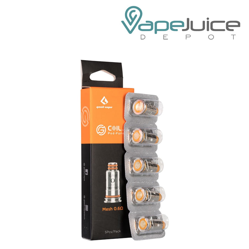 A box of GeekVape G Mesh Replacement Coils and five pack coils next to it - Vape Juice Depot