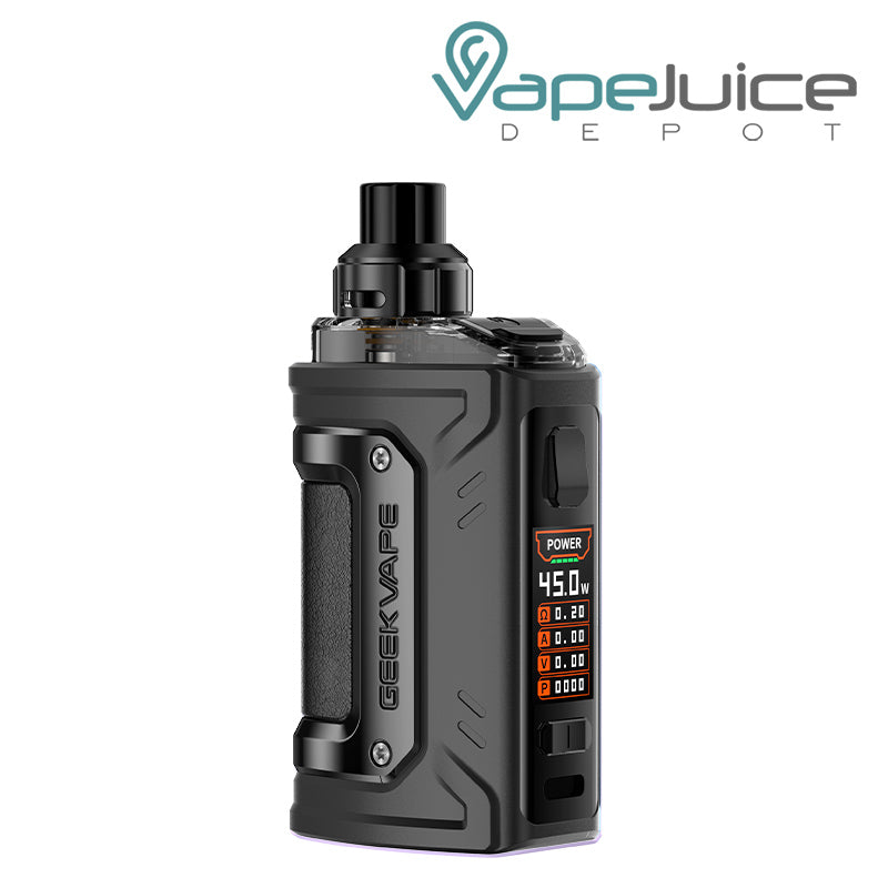 Black GeekVape H45 Classic Pod Kit, a firing button and a screen - Vape Juice Depot