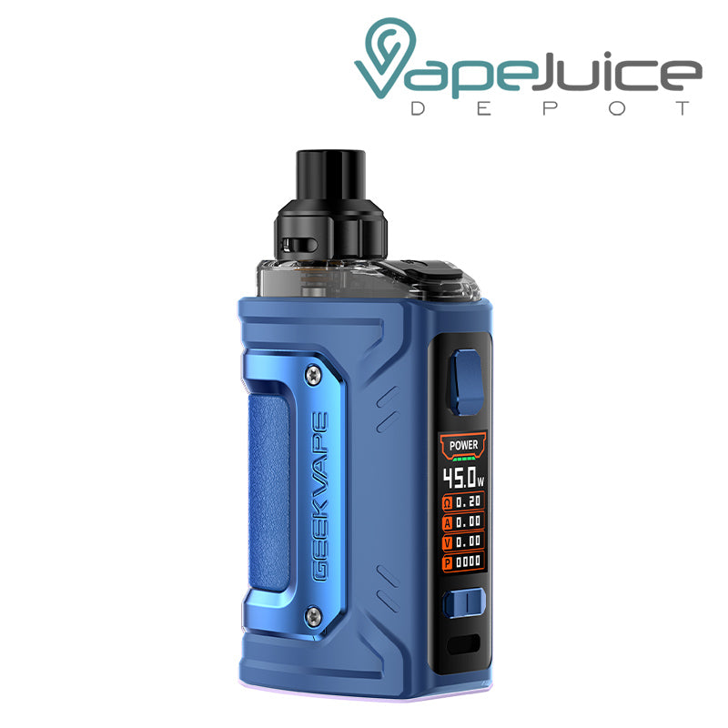 Blue GeekVape H45 Classic Pod Kit, a firing button and a screen - Vape Juice Depot