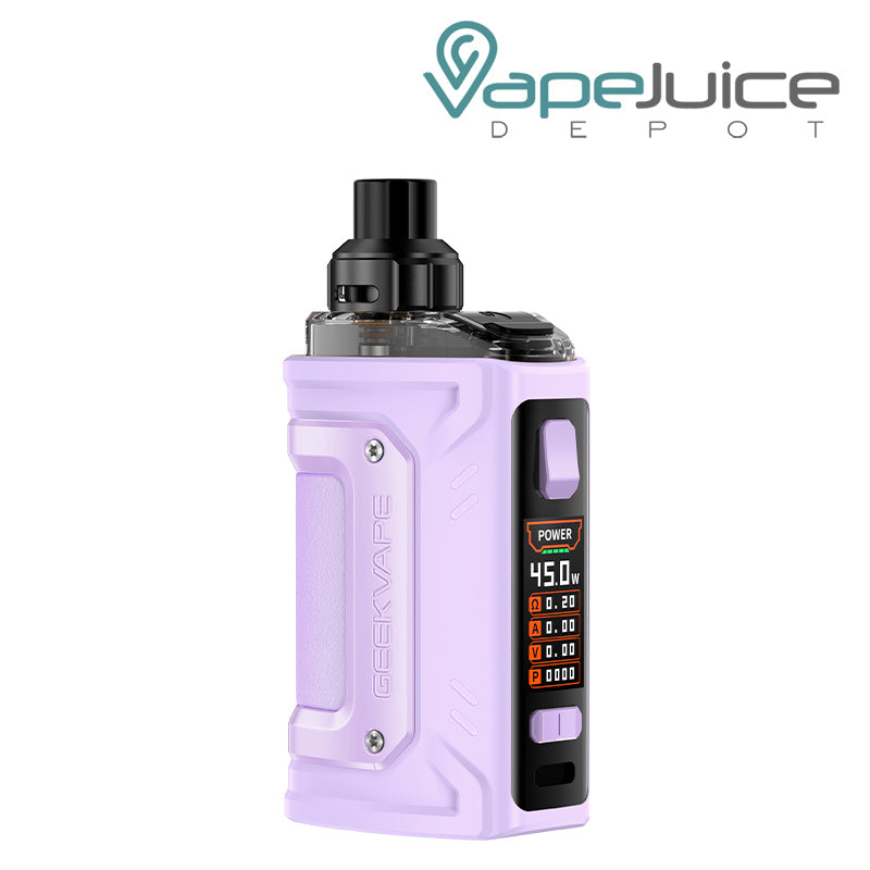 Lavender GeekVape H45 Classic Pod Kit, a firing button and a screen - Vape Juice Depot