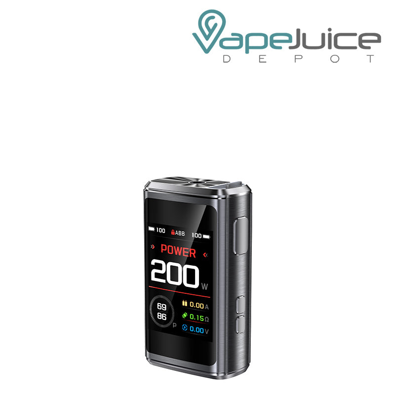 Gunmetal GeekVape Z200 Box Mod with a firing button, two adjustment buttons and a screen - Vape Juice Depot