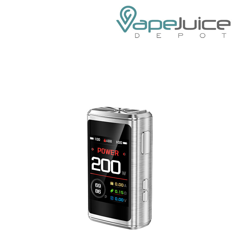 Silver GeekVape Z200 Box Mod with a firing button, two adjustment buttons and a screen - Vape Juice Depot