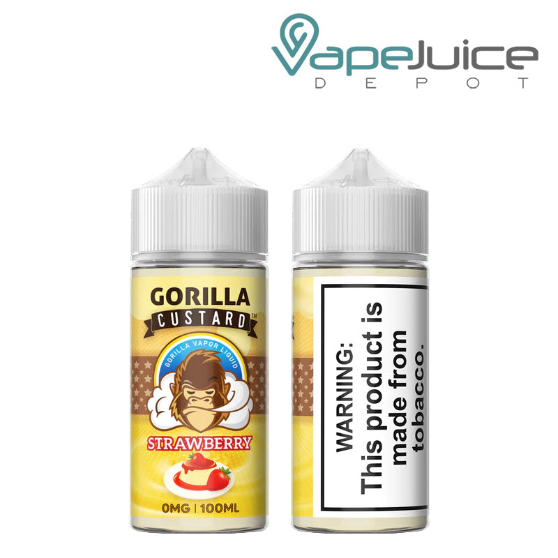 A 100ml bottle of Gorilla Custard eLiquids Strawberry 0mg - Vape Juice Depot