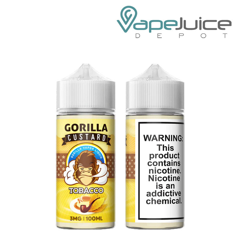A 100ml bottle of Gorilla Custard eLiquids Tobacco 3mg - Vape Juice Depot