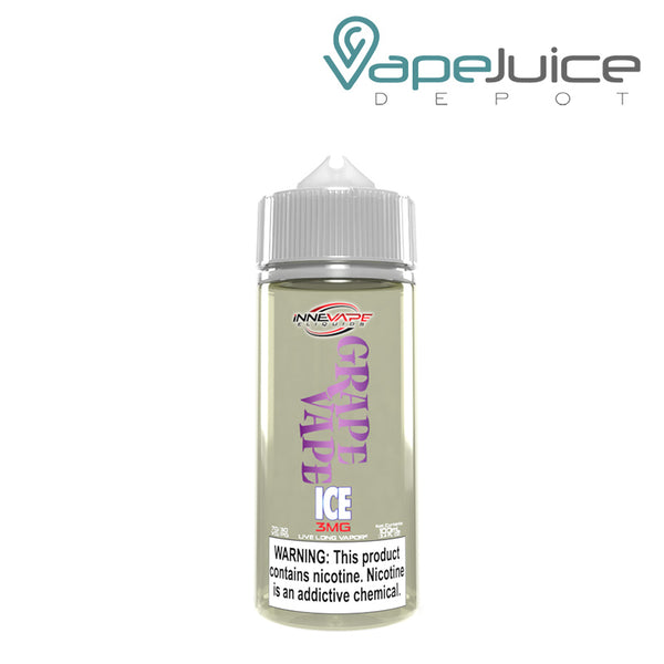 A 100ml bottle of Grapevape Ice Innevape TF Nic eLiquid with a warning sign - Vape Juice Depot