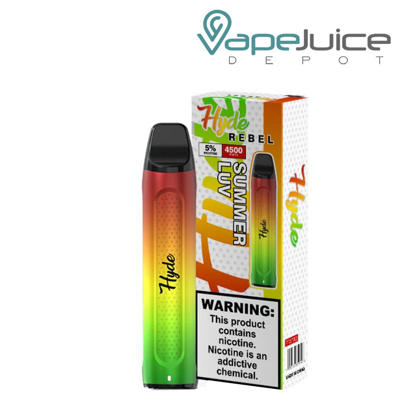 Summber Luv Hyde REBEL Recharge 4500 Disposable and a box with a warning sign - Vape Juice Depot