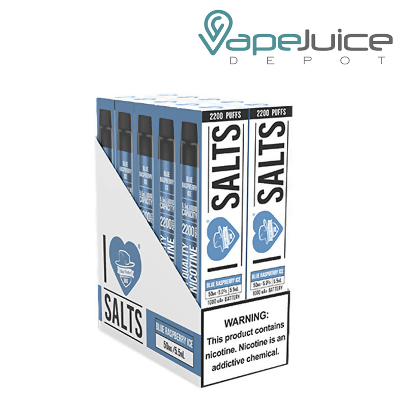 A box of Blue Raspberry ice I Love Salts Mesh TFN Disposable - Vape Juice Depot