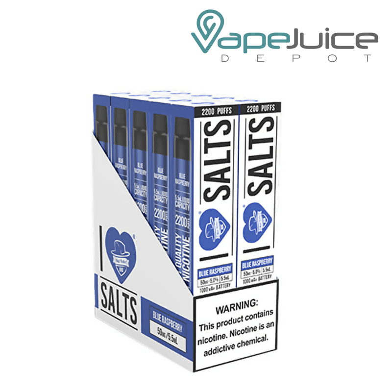 A box of Blue Raspberry I Love Salts Mesh TFN Disposable - Vape Juice Depot