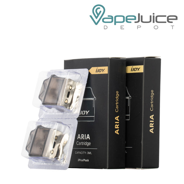 2-Pack IJOY Aria Replacement Pod and two boxes next to it - Vape Juice Depot