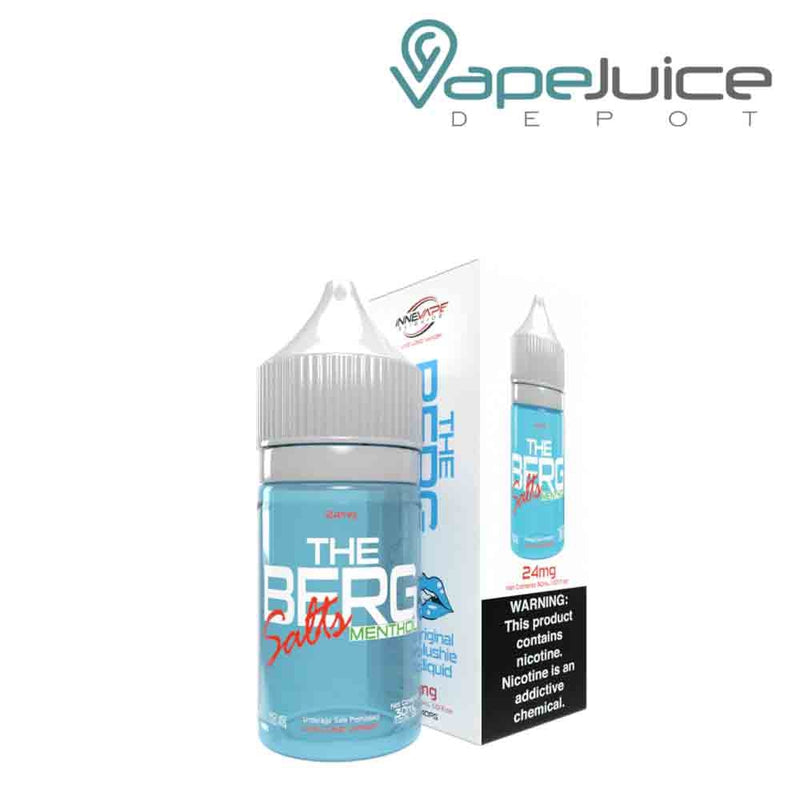 A box of The Berg Menthol Salts Innevape with a warning sign and a 30ml bottle next to it - Vape Juice Depot