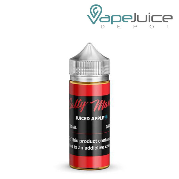 A 100ml bottle of Juiced Apple Ice Salty Man with a warning sign - Vape Juice Depot