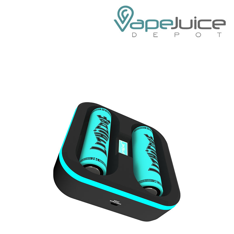 LITHICORE Pulse 2-Bay Battery Charger with batteries inside - Vape Juice Depot