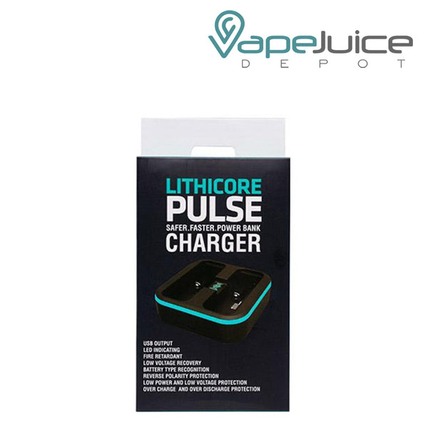 A box of LITHICORE Pulse 2-Bay Battery Charger - Vape Juice Depot