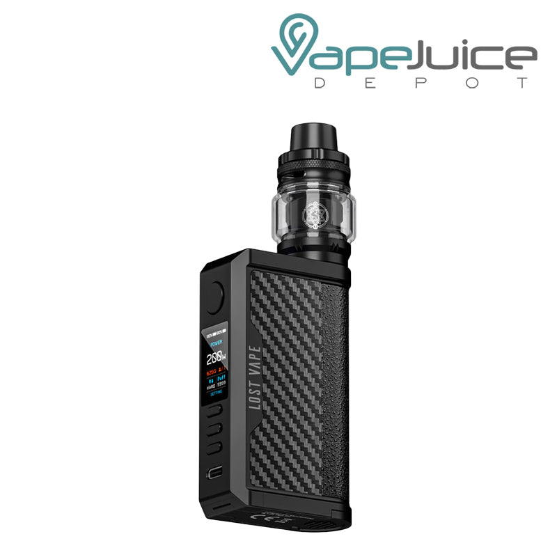 Black Carbon Fiber Lost Vape CENTAURUS Q200 Kit with TFT screen and adjustment buttons - Vape Juice Depot