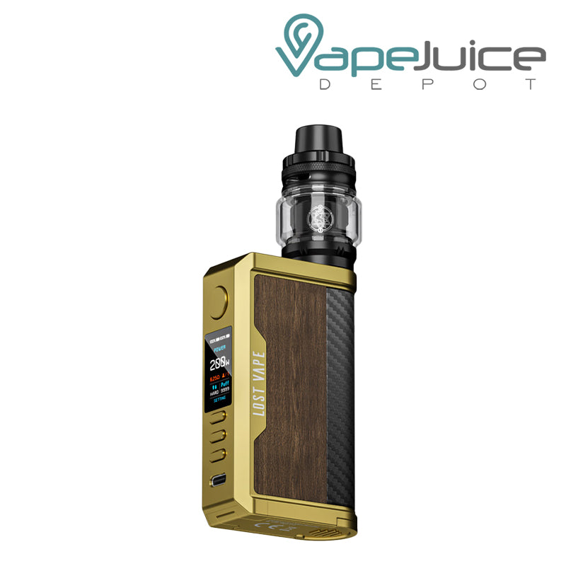 Gold Teak Wood Lost Vape CENTAURUS Q200 Kit with TFT screen and adjustment buttons - Vape Juice Depot